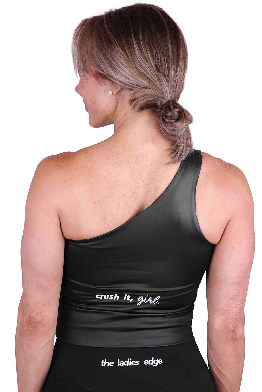 BLACK METALLIC 1-SHOULDER CUTOUT BRA