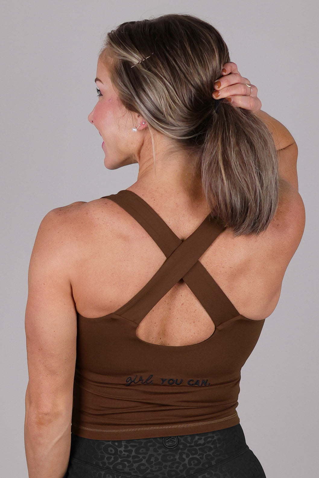 BROWN CRISS CROSS BRA TOP