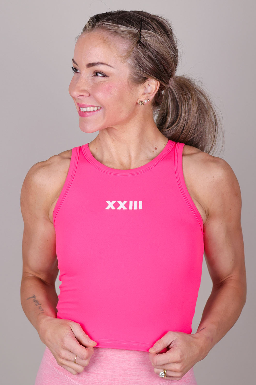HOT PINK HIGH NECK CROP TANK
