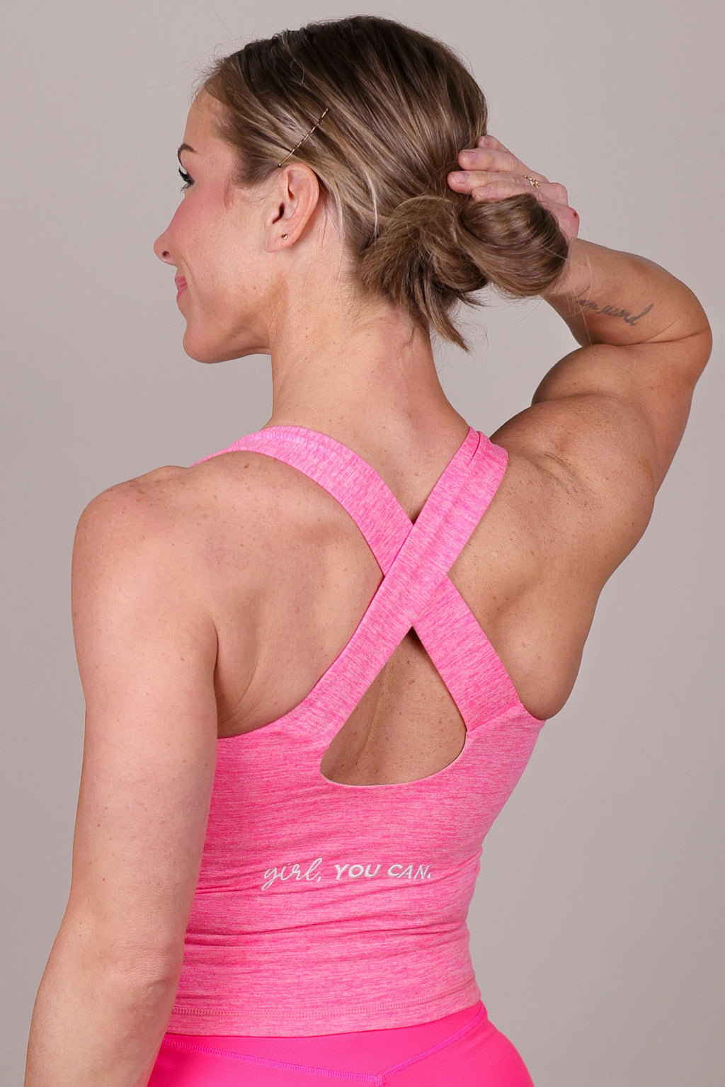 HOT PINK MARBLE CRISS CROSS TANK