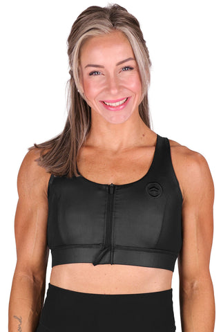 METALLIC BLACK ZIPPER BRA